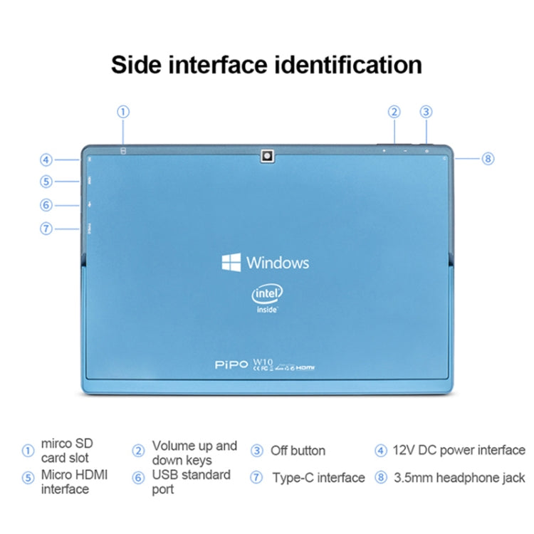 品鉑PiPO W10 二合一平板電腦 不帶鍵盤&手寫筆 10.1英寸 6GB+64GB Win10系統 英特爾賽揚N4120處理器四核 支持雙頻WiFi/藍牙/TF卡/HDMI，美規