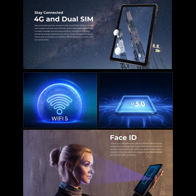 HOTWAV Tab R9 Pro三防平板，6GB+256GB，11英寸安卓14 展訊T606八核 4G網絡，全球版支持谷歌商店，歐規