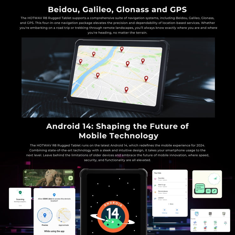 HOTWAV Tab R8 三防平板，4GB+128GB，10.1英寸安卓14 展訊T606八核 4G網絡，全球版支持谷歌商店，歐規