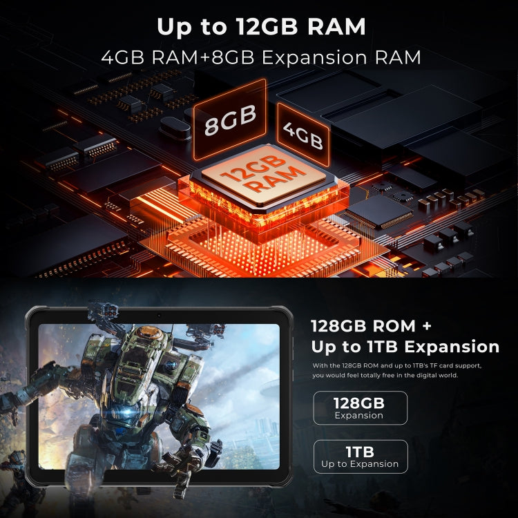 HOTWAV Tab R8 三防平板，4GB+128GB，10.1英寸安卓14 展訊T606八核 4G網絡，全球版支持谷歌商店，歐規