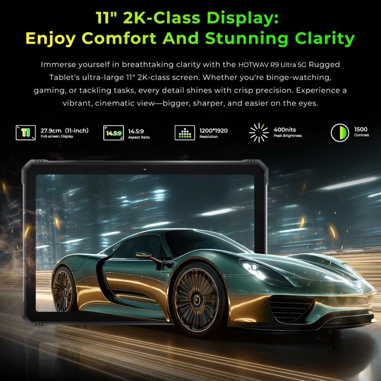 HOTWAV Tab R9 Ultra 三防平板，8GB+512GB，11英寸安卓15 紫光展銳T8200八核 5G網絡，全球版支持谷歌商店，歐規