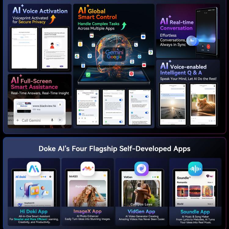 Blackview MEGA 8 13英寸4G平板, 12GB+256GB, 安卓15 紫光展銳T620八核 全球版本自帶Google Play