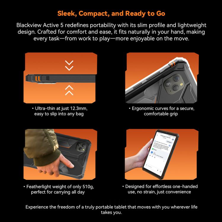 Blackview Active 5, 8.68英寸4G三防平板 8GB+128GB 安卓14 Unisoc UMS9230E T615八核 全球版本自帶Google Play
