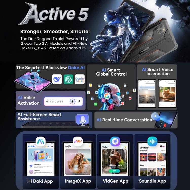 Blackview Active 5, 8.68英寸4G三防平板 8GB+128GB 安卓14 Unisoc UMS9230E T615八核 全球版本自帶Google Play