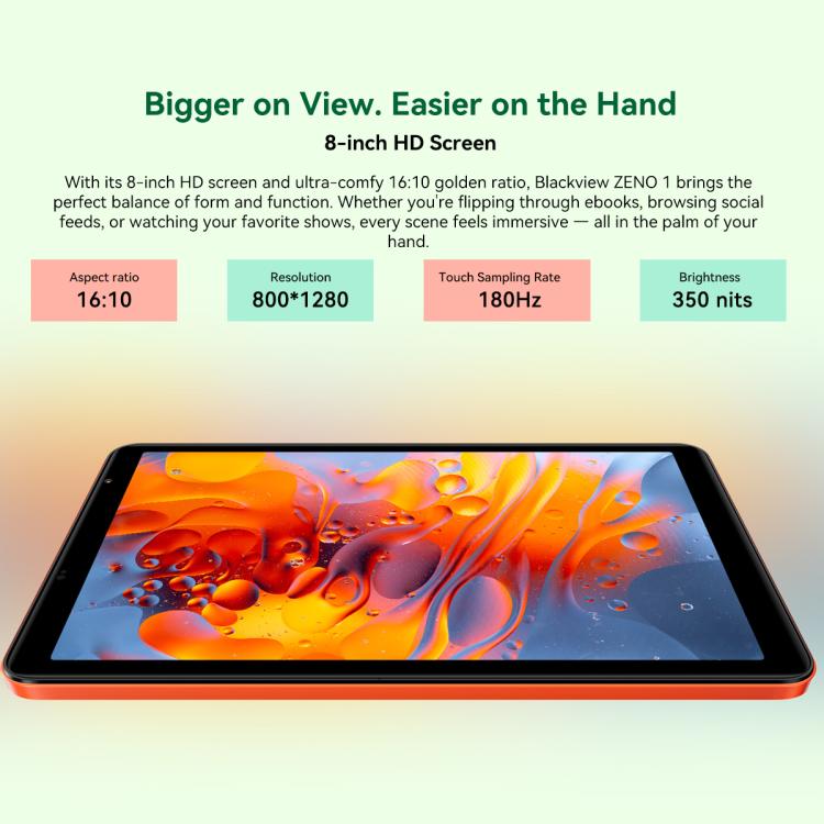 Blackview ZENO 1 8英寸4G平板, 4GB+64GB, 安卓15 紫光展銳T615八核 全球版本自帶Google Play