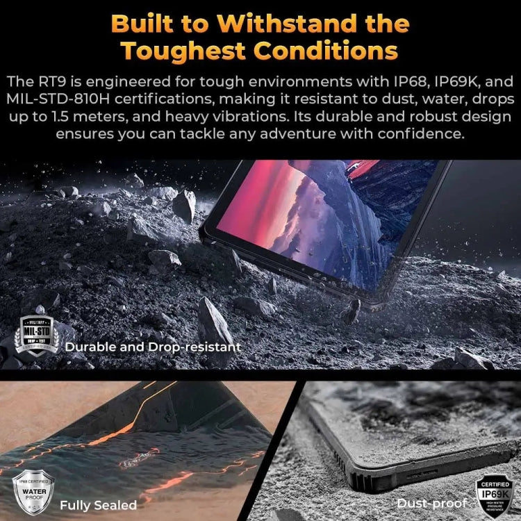OUKITEL RT9 11英寸IP68/IP69K三防平板，6GB+256GB，安卓14 紫光展銳T606四核 支持雙卡，4G網絡，歐規