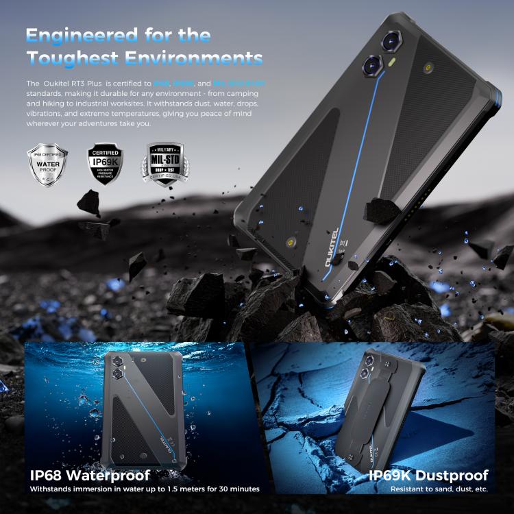 OUKITEL RT3 Plus 8英寸IP68/IP69K三防平板，4GB+128GB，安卓15 MediaTek G81八核 支持雙卡，4G網絡，歐規