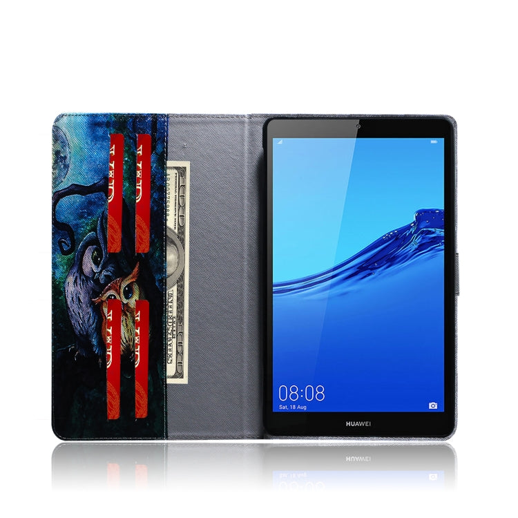 適用於華為 Huawei MediaPad M5 Lite 8 / 榮耀 Tab 5 油畫貓頭鷹圖案左右開皮套 帶支架&卡槽&錢包