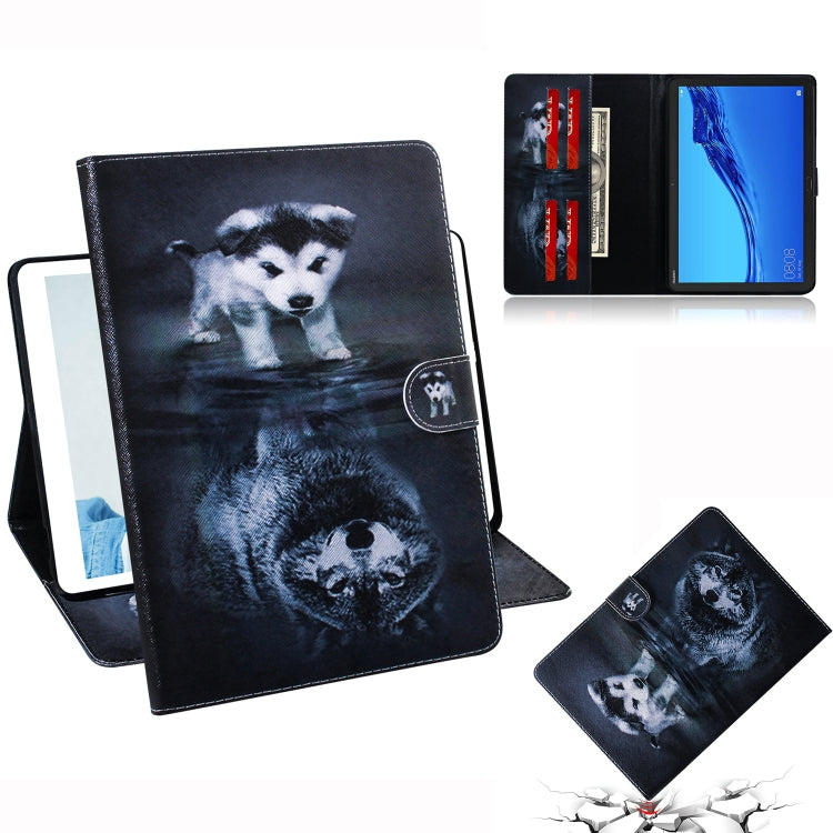 適用於華為 Huawei MediaPad M5 Lite 10.1 狼和狗圖案左右開皮套 帶支架&卡槽&錢包