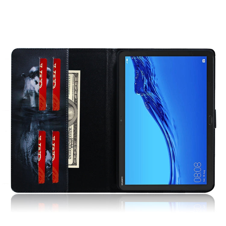 適用於華為 Huawei MediaPad M5 Lite 10.1 狼和狗圖案左右開皮套 帶支架&卡槽&錢包