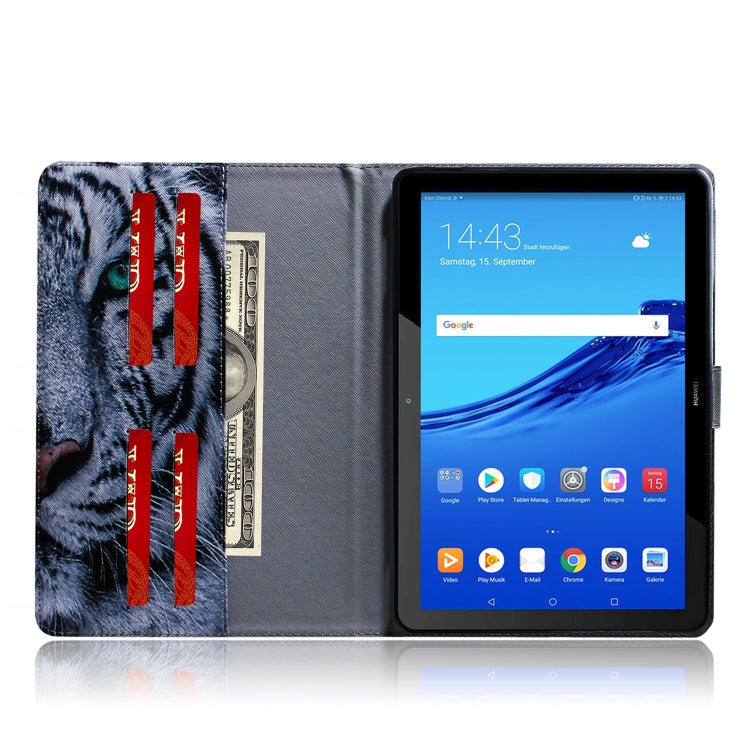 適用於華為 Huawei MediaPad T5 老虎圖案左右開皮套 帶支架&卡槽&錢包