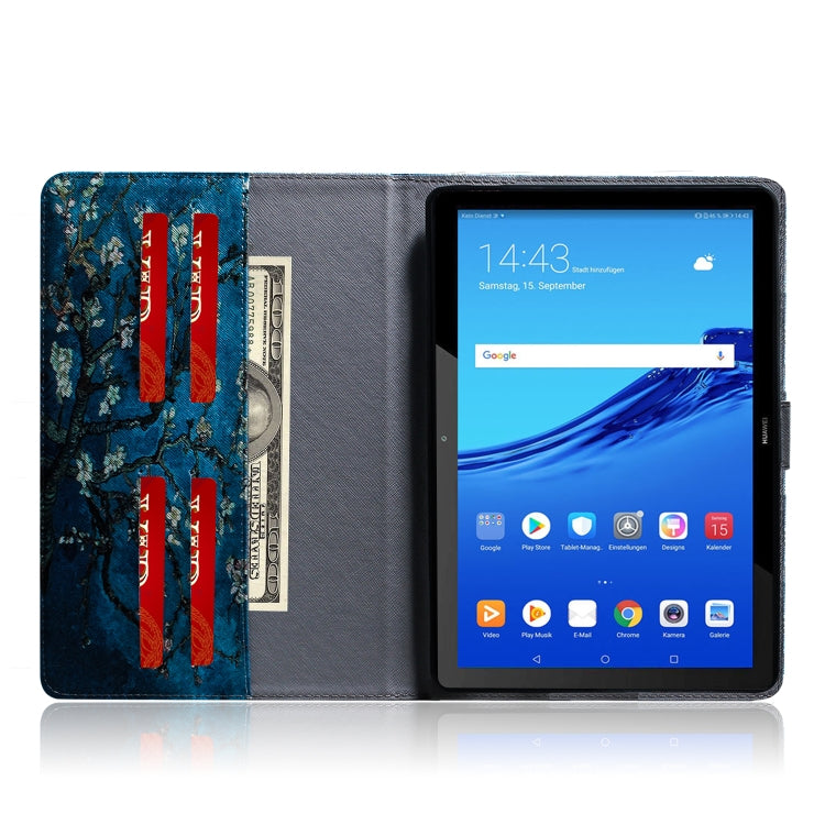 適用於華為 Huawei MediaPad T5 杏花圖案左右開皮套 帶支架&卡槽&錢包