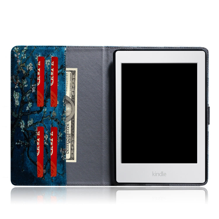 適用於亞馬遜 Kindle Paperwhite 4  / 3 / 2 / 1 杏花圖案左右開皮套 帶支架&卡槽&錢包