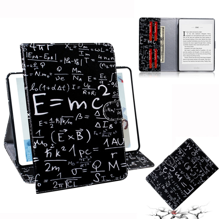 適用於亞馬遜 Kindle Paperwhite 4  / 3 / 2 / 1 公式圖案左右開皮套 帶支架&卡槽&錢包