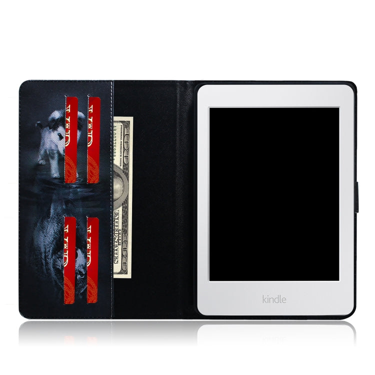適用於亞馬遜 Kindle Paperwhite 4  / 3 / 2 / 1 狼和狗圖案左右開皮套 帶支架&卡槽&錢包