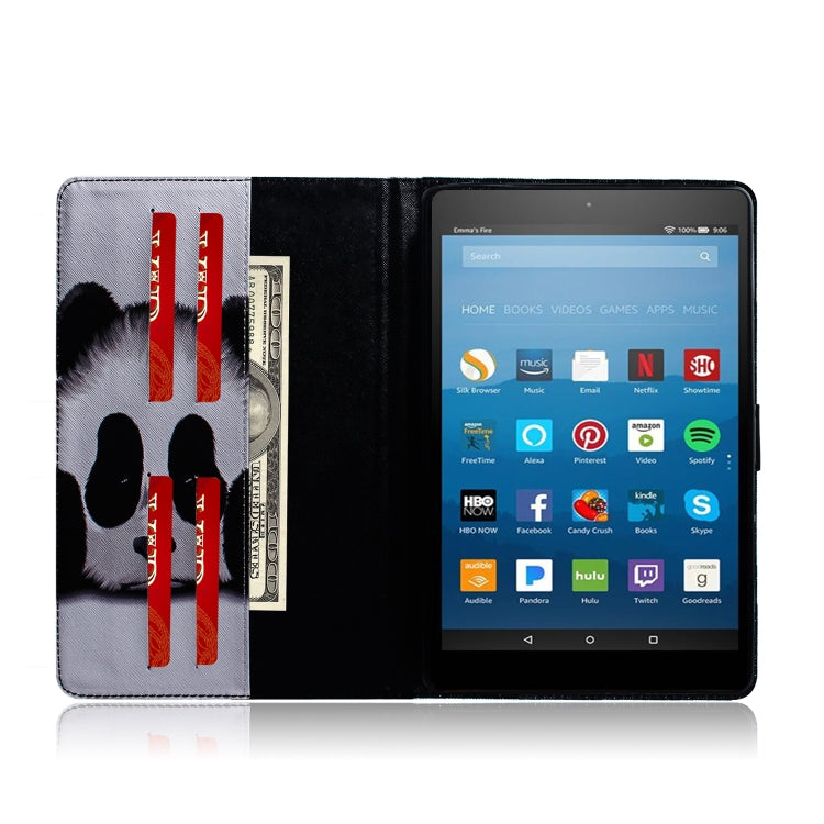 亞馬遜 Kindle Fire HD 8 2015/2016/2017/2018 熊貓圖案左右開皮套 帶支架&卡槽&錢包