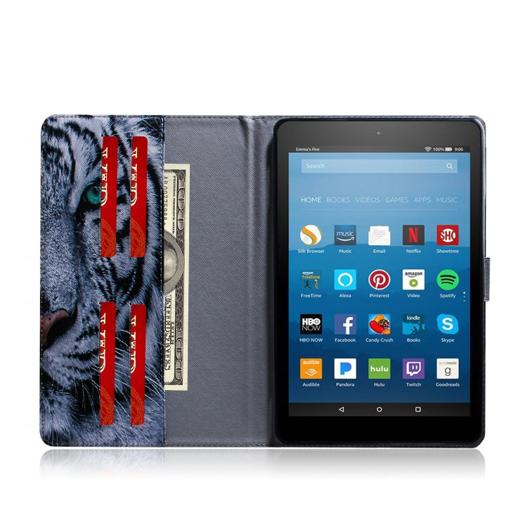 亞馬遜 Kindle Fire HD 8 2015/2016/2017/2018 老虎圖案左右開皮套 帶支架&卡槽&錢包