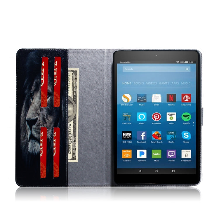亞馬遜 Kindle Fire HD 8 2015/2016/2017/2018  獅子圖案左右開皮套 帶支架&卡槽&錢包