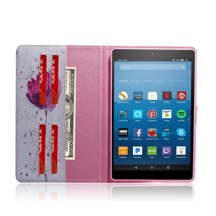 亞馬遜 Kindle Fire HD 8 2015/2016/2017/2018  紫蘭花圖案左右開皮套 帶支架&卡槽&錢包