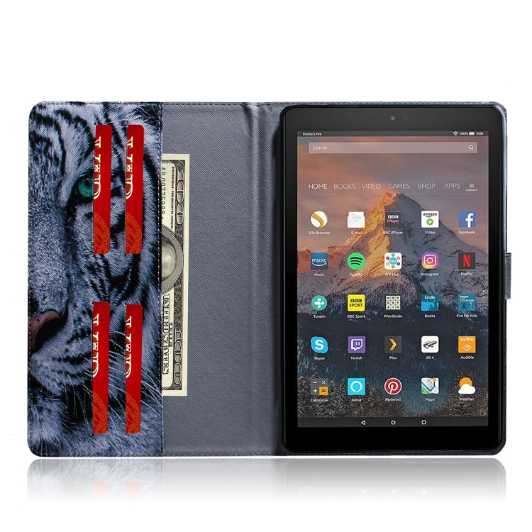 亞馬遜 Amazon Kindle Fire HD 10 2015/2017 老虎圖案左右開皮套 帶支架&卡槽&錢包