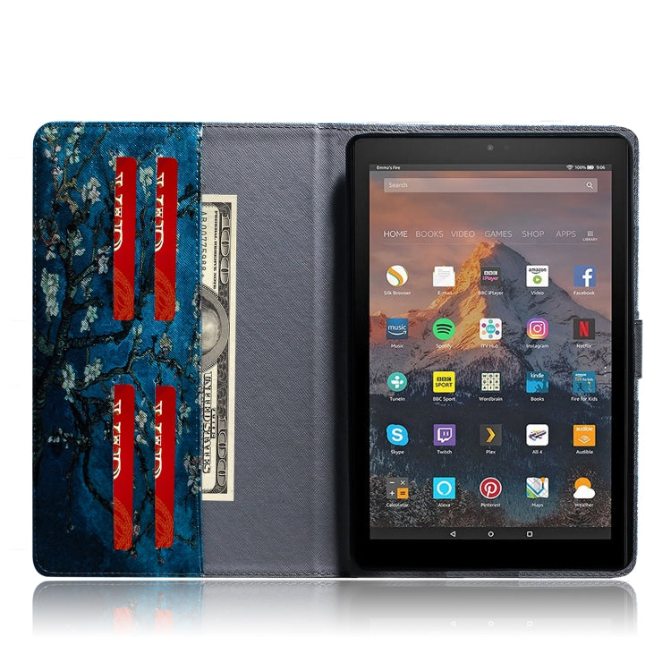 亞馬遜 Amazon Kindle Fire HD 10 2015/2017 杏花圖案左右開皮套 帶支架&卡槽&錢包