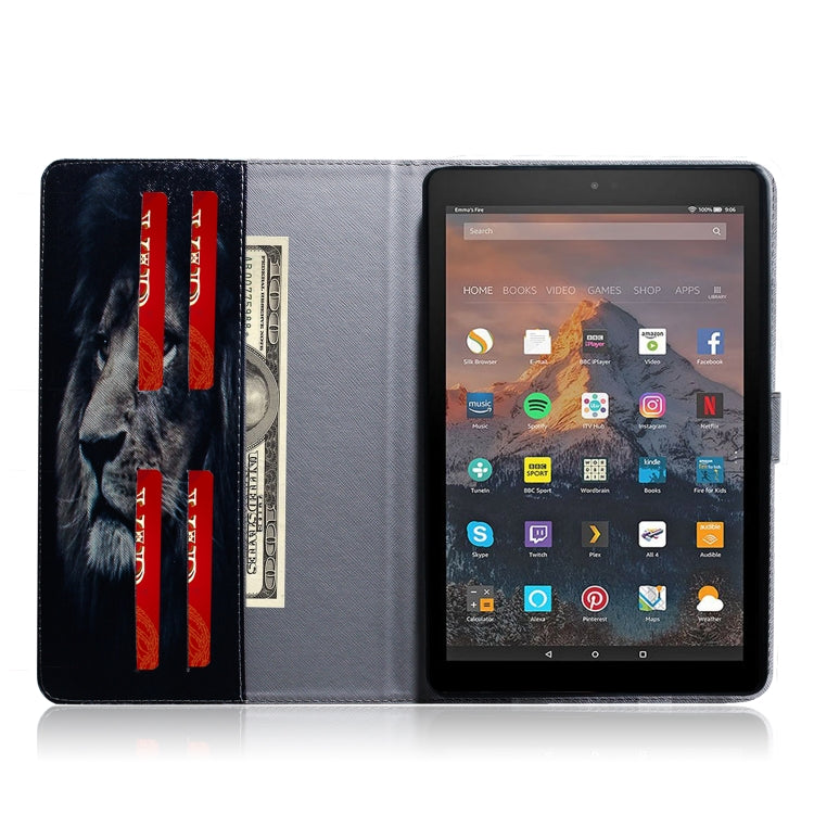 亞馬遜 Amazon Kindle Fire HD 10 2015/2017 獅子圖案左右開皮套 帶支架&卡槽&錢包