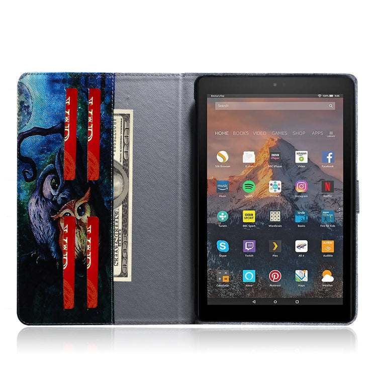亞馬遜 Amazon Kindle Fire HD 10 2015/2017 油畫貓頭鷹圖案左右開皮套 帶支架&卡槽&錢包