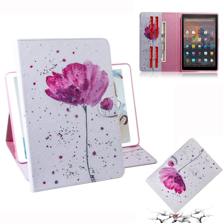 亞馬遜 Amazon Kindle Fire HD 10 2015/2017 紫蘭花圖案左右開皮套 帶支架&卡槽&錢包