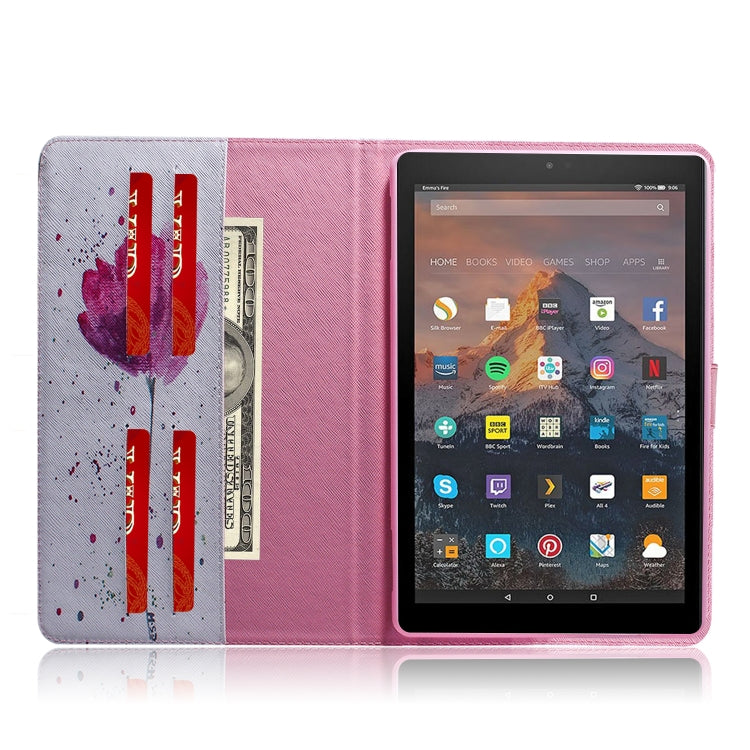 亞馬遜 Amazon Kindle Fire HD 10 2015/2017 紫蘭花圖案左右開皮套 帶支架&卡槽&錢包