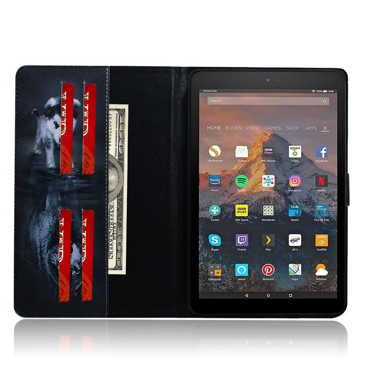 亞馬遜 Amazon Kindle Fire HD 10 2015/2017 狼和狗圖案左右開皮套 帶支架&卡槽&錢包