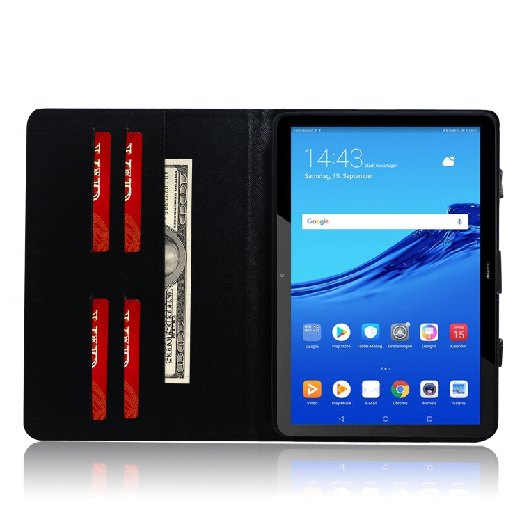 適用於華為 MediaPad T5 半臉貓圖案左右開皮套 帶支架&卡槽&錢包