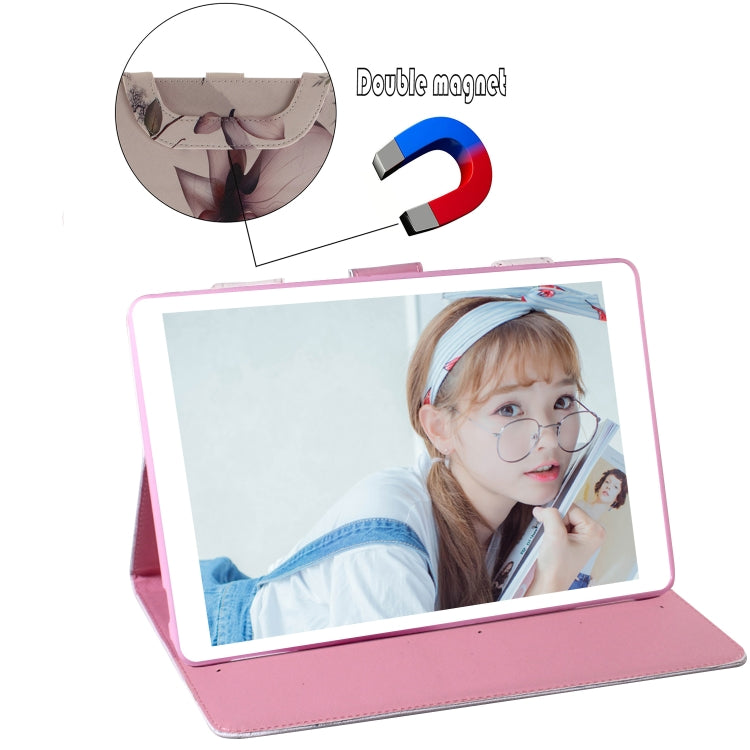 適用於華為 MediaPad M5 Lite 10 木蘭花圖案左右開皮套 帶支架&卡槽&錢包