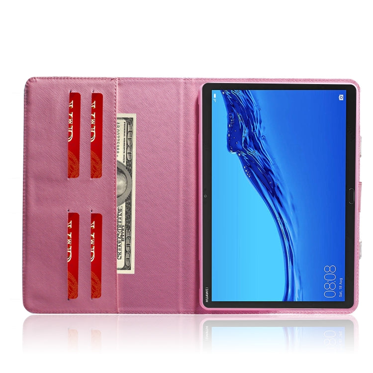 適用於華為 MediaPad M5 Lite 10 木蘭花圖案左右開皮套 帶支架&卡槽&錢包