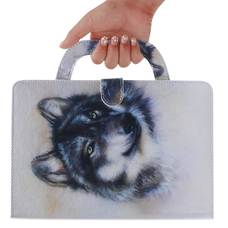 亞馬遜 Kindle Paperwhite 1 / 2 / 3 / 4  白狼圖案左右開皮套 帶支架&卡槽&錢包