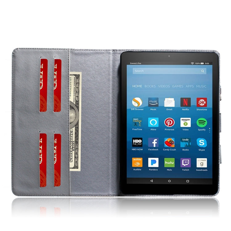 亞馬遜 Kindle Fire HD 8 2015/2016/2017/2018 白狼圖案左右開皮套 帶支架&卡槽&錢包