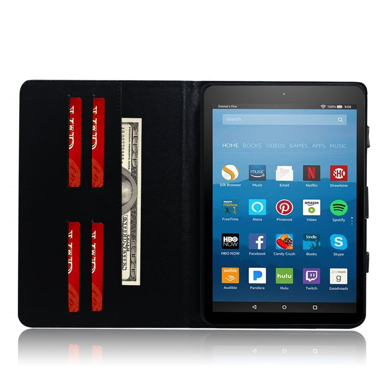 亞馬遜 Kindle Fire HD 8 2015/2016/2017/2018 神秘貓圖案左右開皮套 帶支架&卡槽&錢包