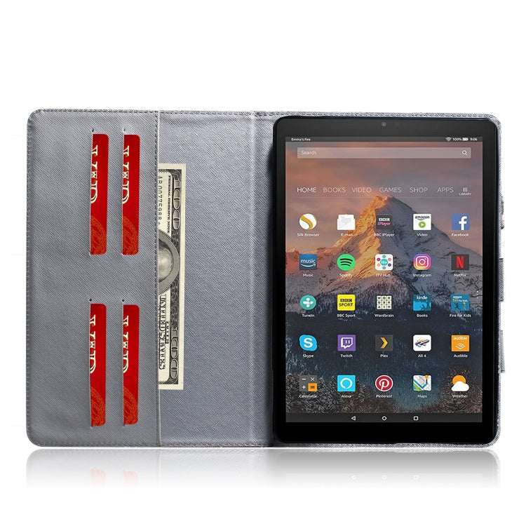 亞馬遜 Kindle Fire HD 10 2015/2017 白狼圖案左右開皮套 帶支架&卡槽&錢包