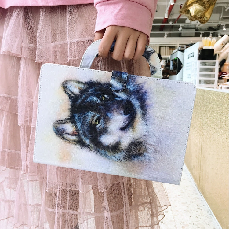 亞馬遜 Kindle Fire HD 10 2015/2017 白狼圖案左右開皮套 帶支架&卡槽&錢包