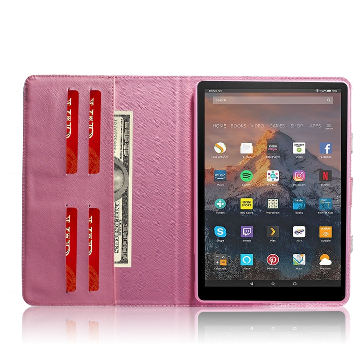 亞馬遜 Kindle Fire HD 10 2015/2017 木蘭花圖案左右開皮套 帶支架&卡槽&錢包