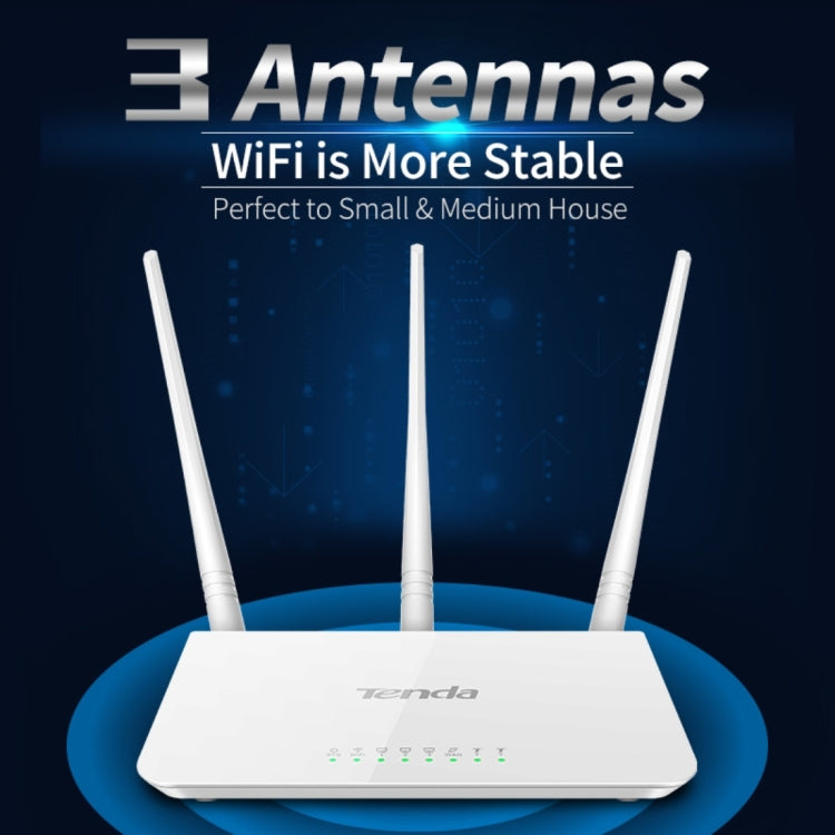 Tenda F3無線2.4GHz 300Mbps WiFi路由器，帶3根5dBi外部天線