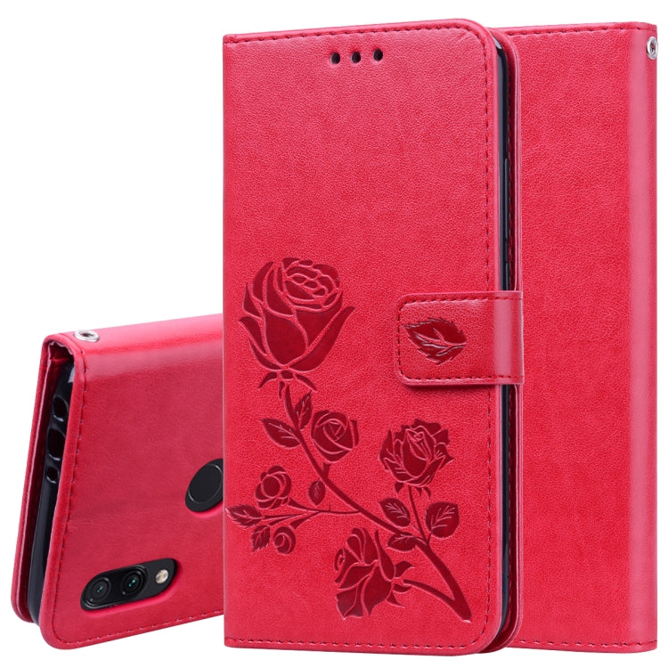 適用於小米 Redmi 7 玫瑰壓紋左右翻蓋皮套 帶支架&卡槽&錢包