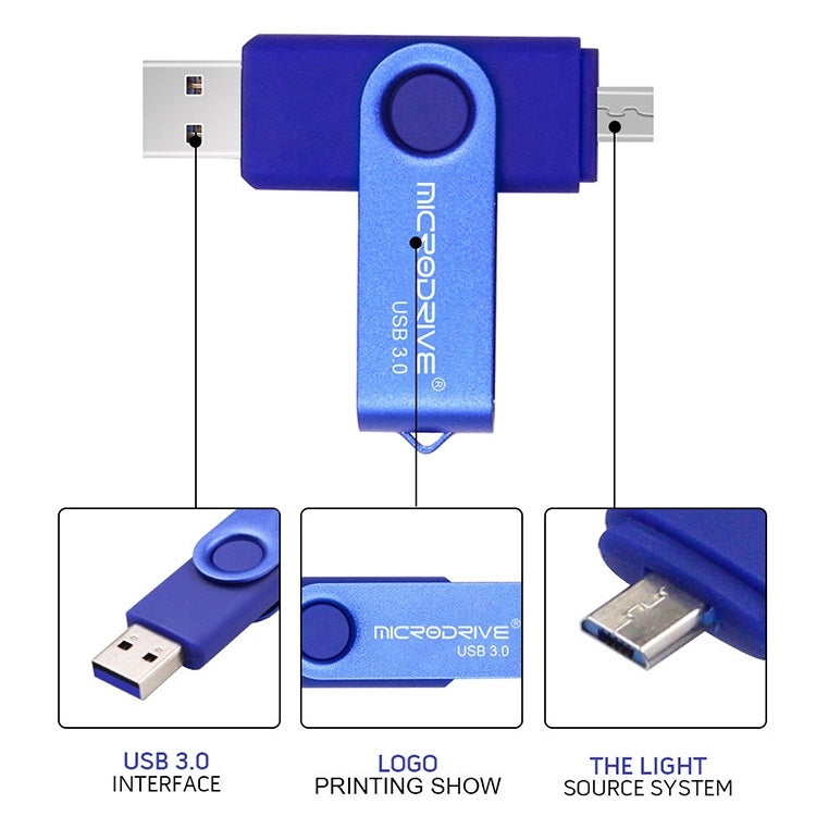 MicroDrive 16GB USB 3.0 安卓手機電腦兩用OTG金屬旋轉U盤
