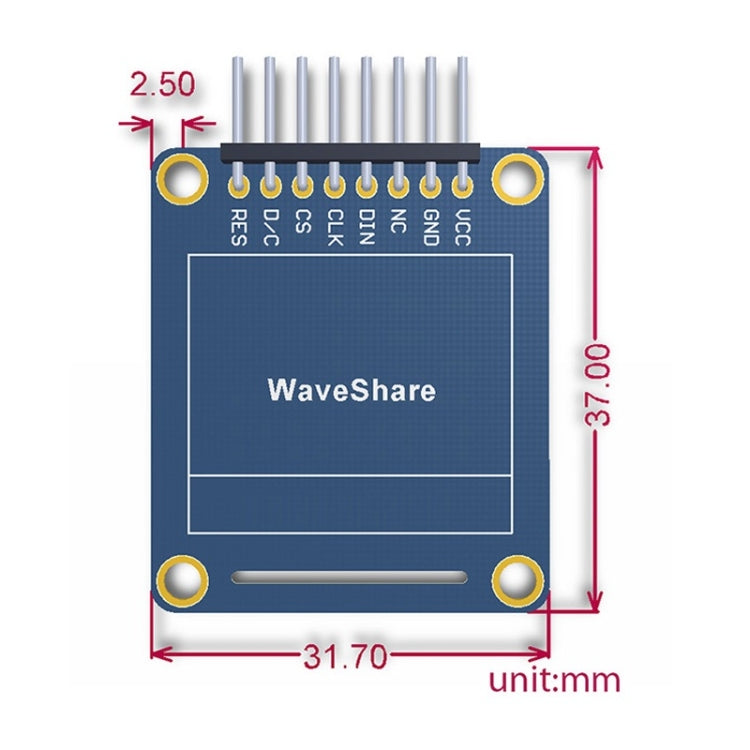Waveshare 0.95英寸RGB OLED ，SPI接口，彎曲水平針頭10507