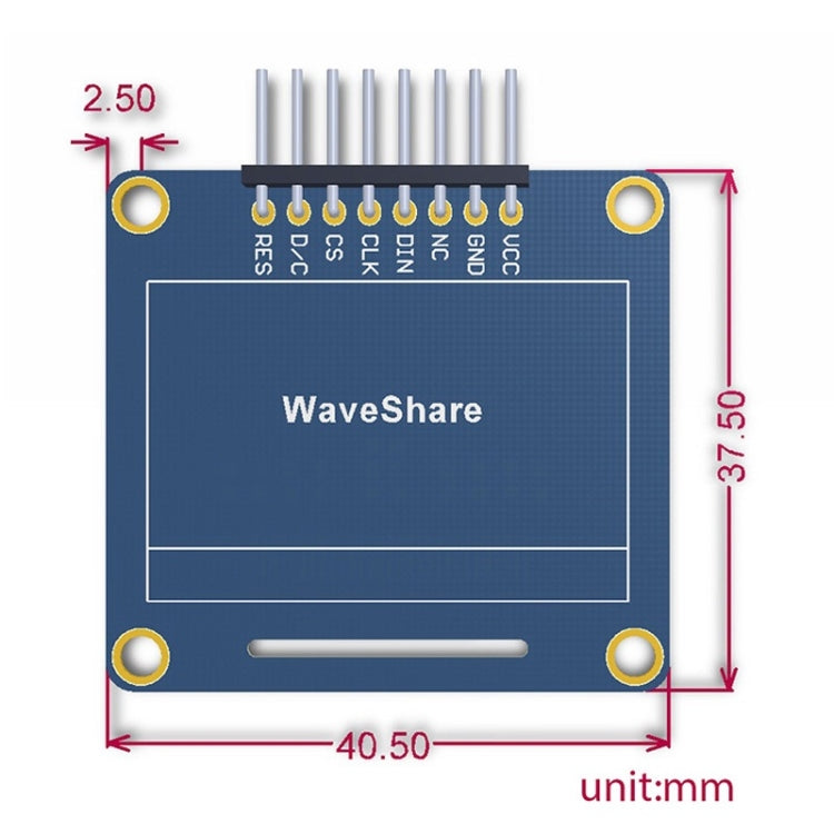 Waveshare 1.3英寸128*64 OLED ，SPI/I2C接口，彎曲橫向針頭10444