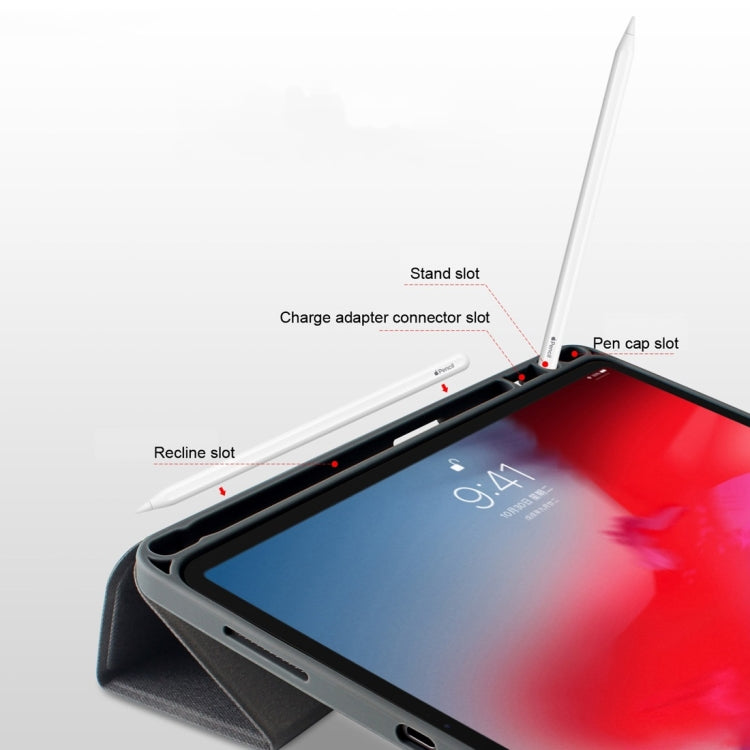 Mutural New 適用於iPad Pro 12.9英寸 雅士系列布紋左右開TPU + PU皮套, 帶三折支架&筆槽