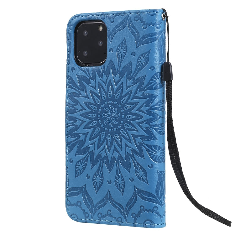 適用於iPhone 11 Pro 壓花太陽花圖案左右開皮套, 帶支架&卡槽&錢夾&掛繩
