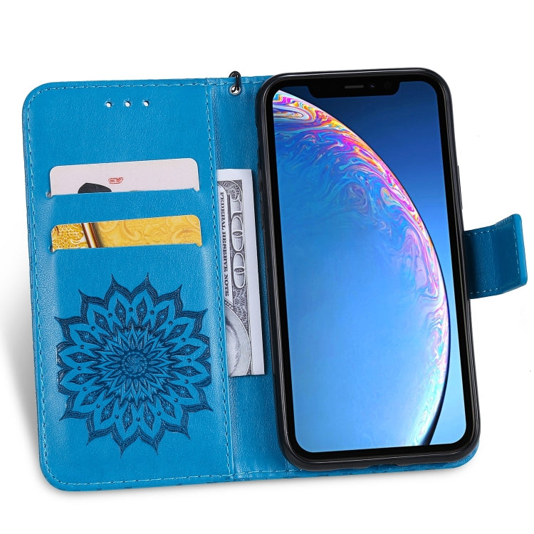 適用於iPhone 11 Pro 壓花太陽花圖案左右開皮套, 帶支架&卡槽&錢夾&掛繩