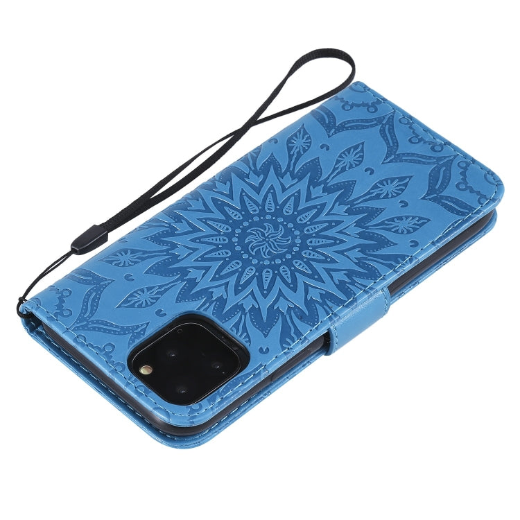 適用於iPhone 11 Pro 壓花太陽花圖案左右開皮套, 帶支架&卡槽&錢夾&掛繩