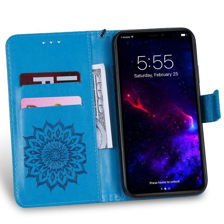 適用於iPhone 11壓花太陽花圖案左右開皮套, 帶支架&卡槽&錢夾&掛繩