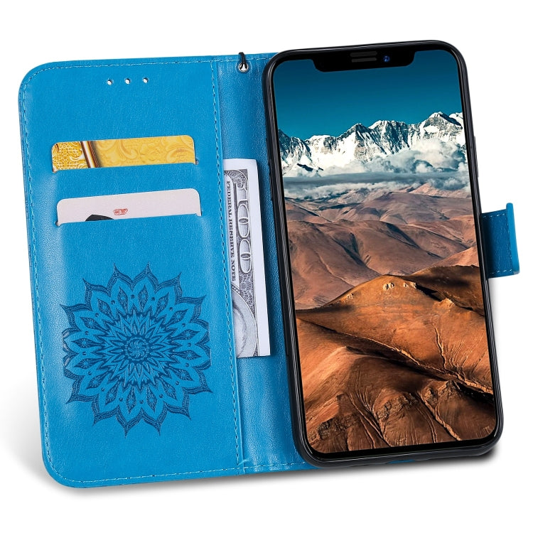 適用於iPhone 11 Pro Max 壓花太陽花圖案左右開皮套, 帶支架&卡槽&錢夾&掛繩